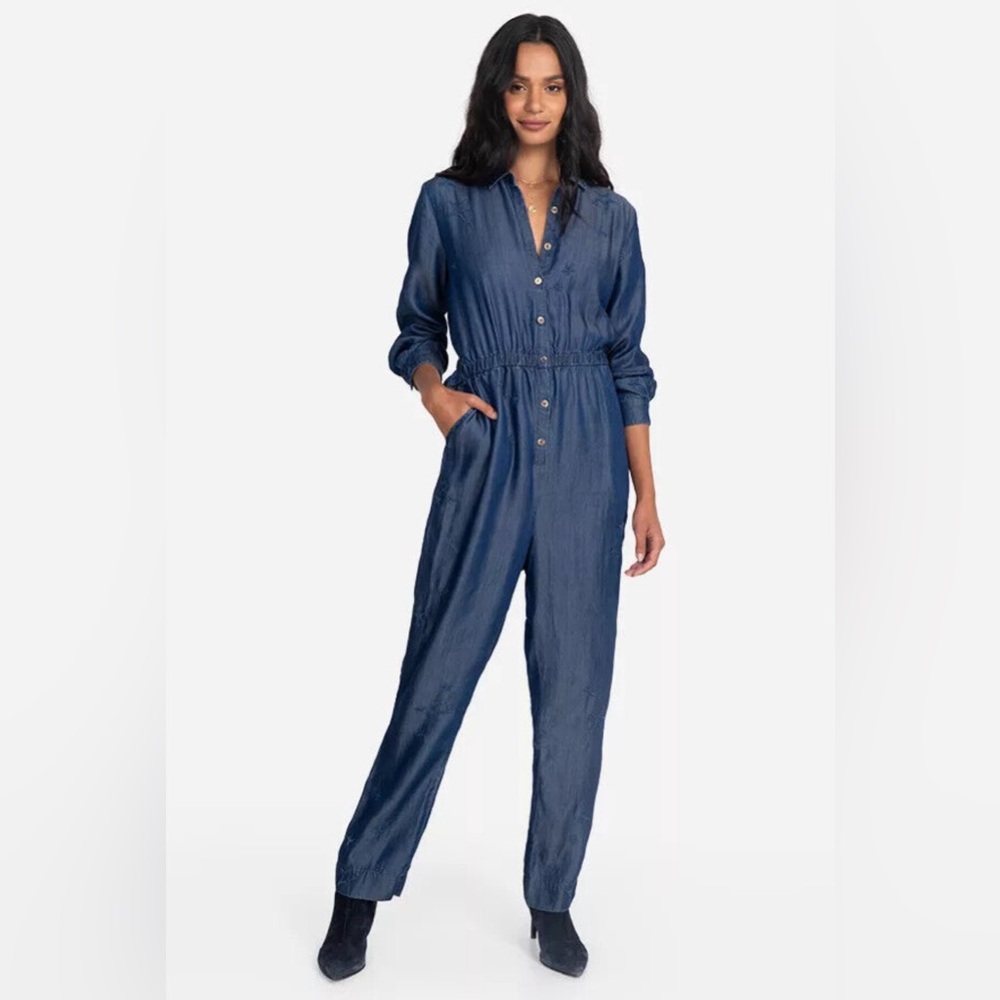 JOHNNY WAS Halley Jumpsuit Denim Blue Embroidered Star Size Small ($310) Western